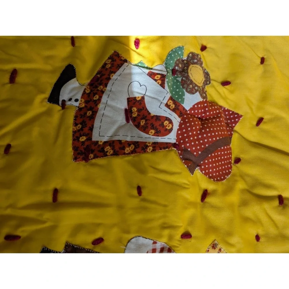 Vintage Rustic Handmade Quilt w/ Sewn Patches Yellow 42 X 76